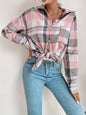 Plaid Button Up Long Sleeve Shirt - Pink -