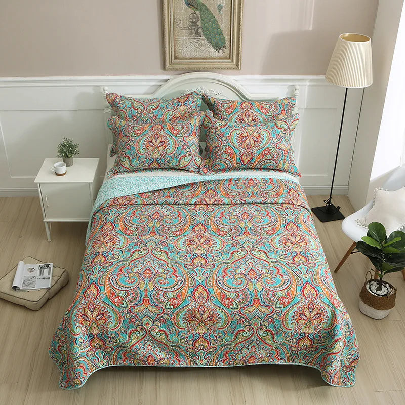 Plant Flower Plant Leaf Embroidered 3d Printed Patterns Quilted Bedspreads Set