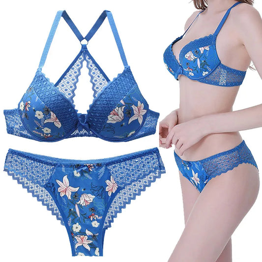 Size Shaper Back Bra Set Print Female Lace French Underwear Set