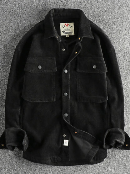 Men's Plus Size Corduroy Button Up Long Sleeve Jacket - -