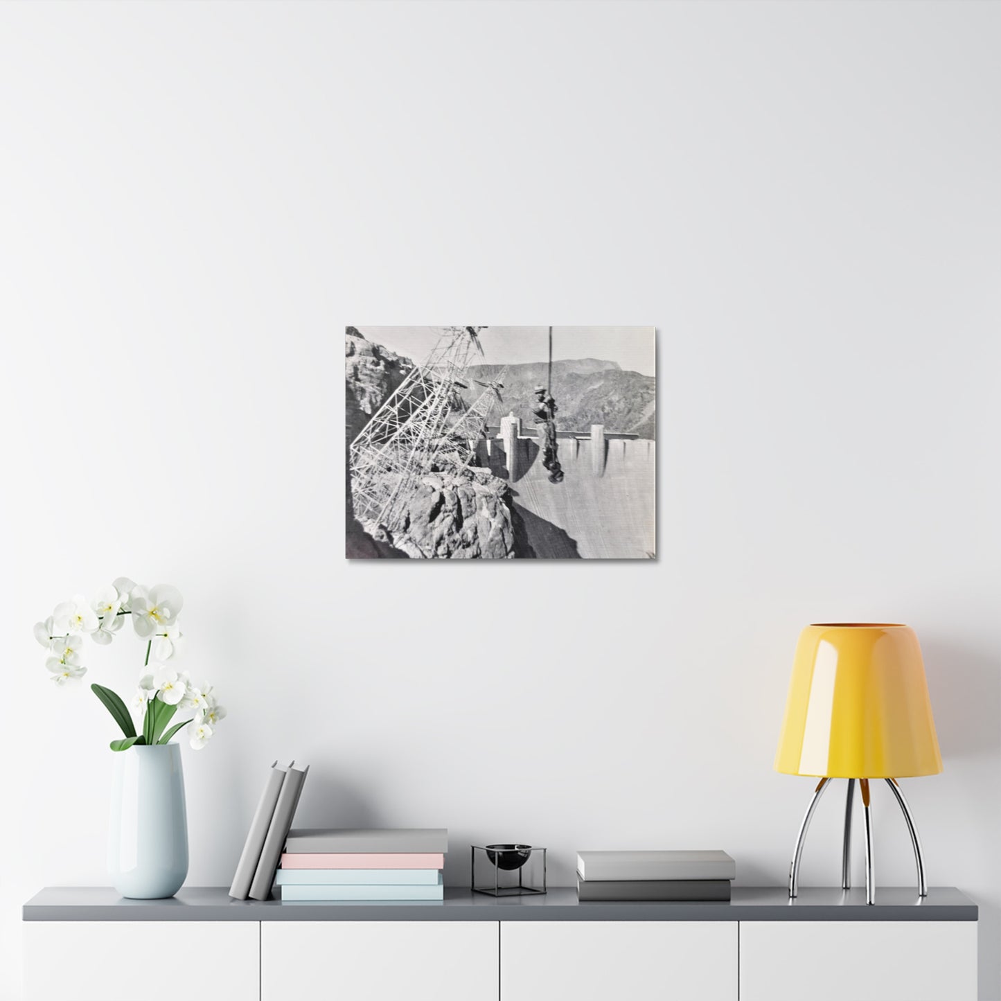 Suspended Boulder Dam Worker Stretched Canvas