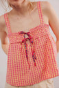 Tied Front Textured Square Neck Cami - Coral - Top