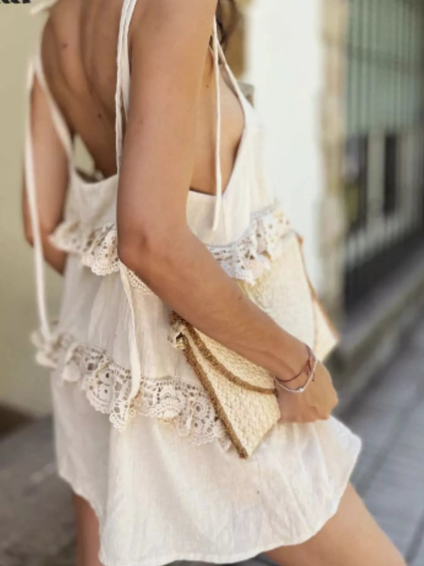 Lace Trim Spaghetti Strap Dress - -