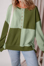 Color Block Half Button Long Sleeve Sweatshirt - Green -