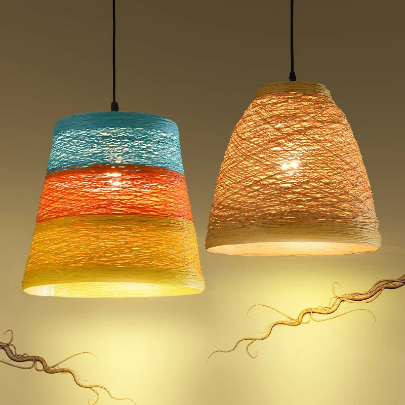 Rattan Weaving Style Hanging Pendant Lights