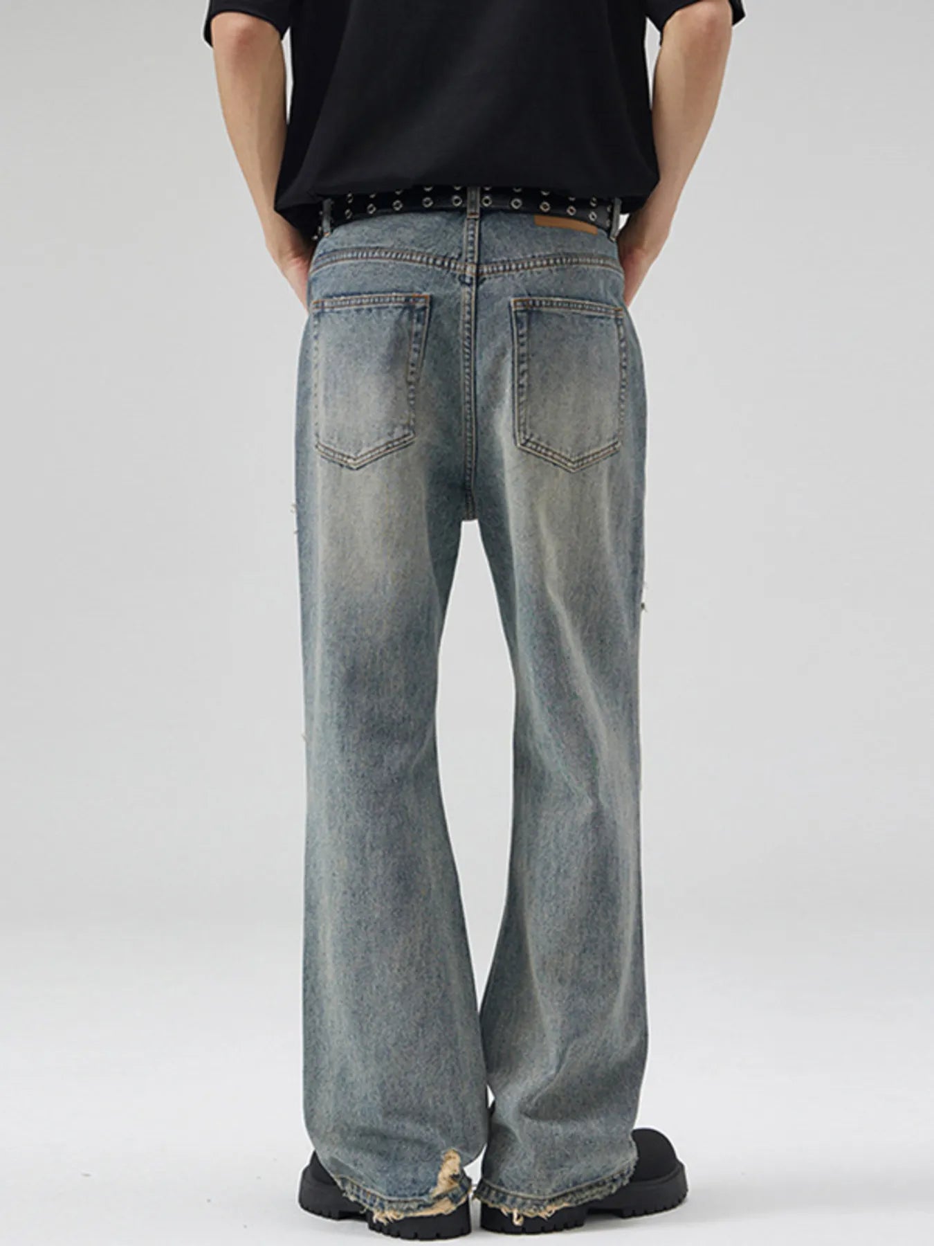Men's Full Size Distressed Wide Leg Jeans Plus Size - -
