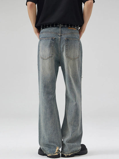Men's Full Size Distressed Wide Leg Jeans Plus Size - -