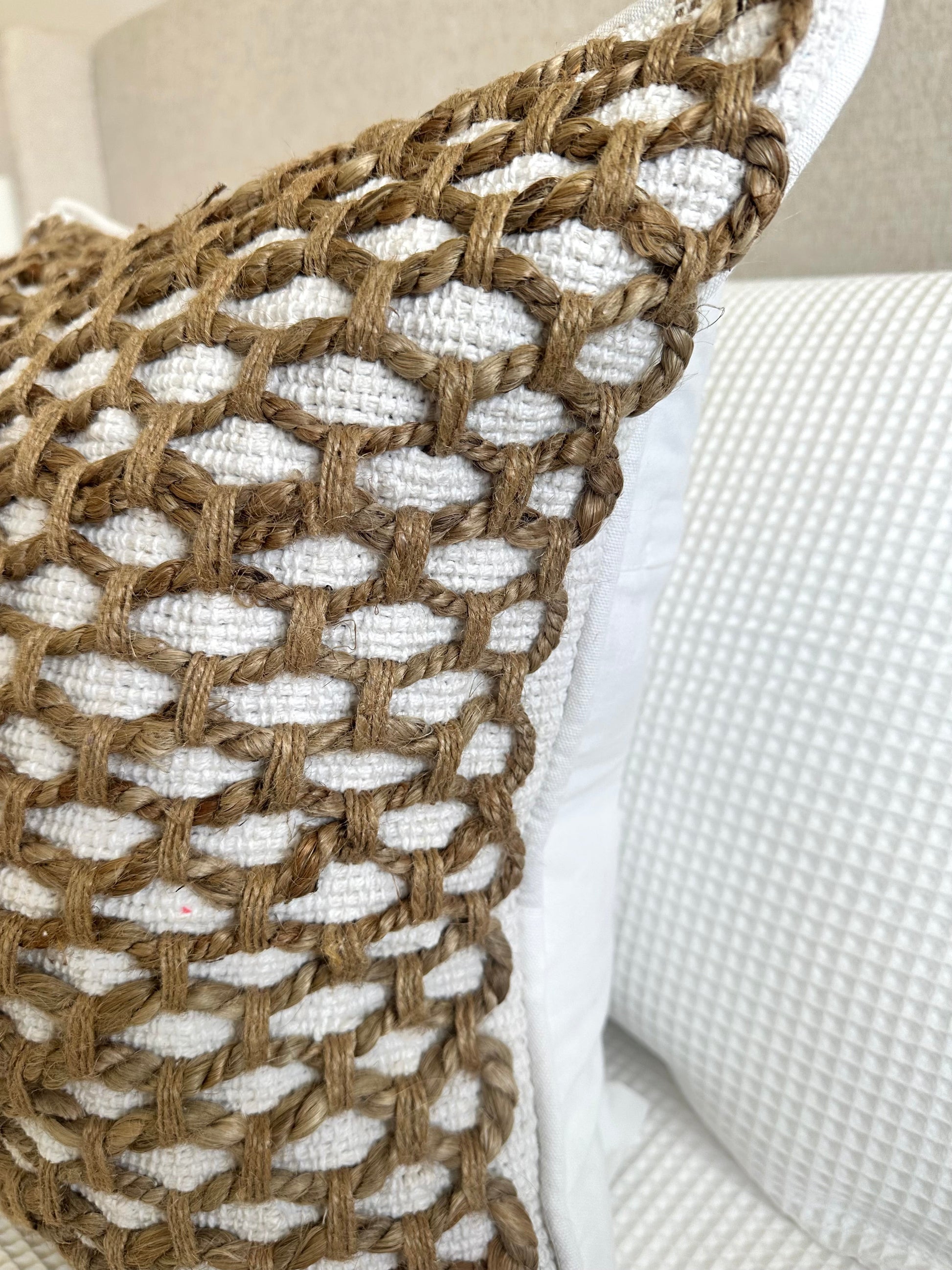 Tuban Pillow Cover – Neutral Textured Boho Accent Pillow - -