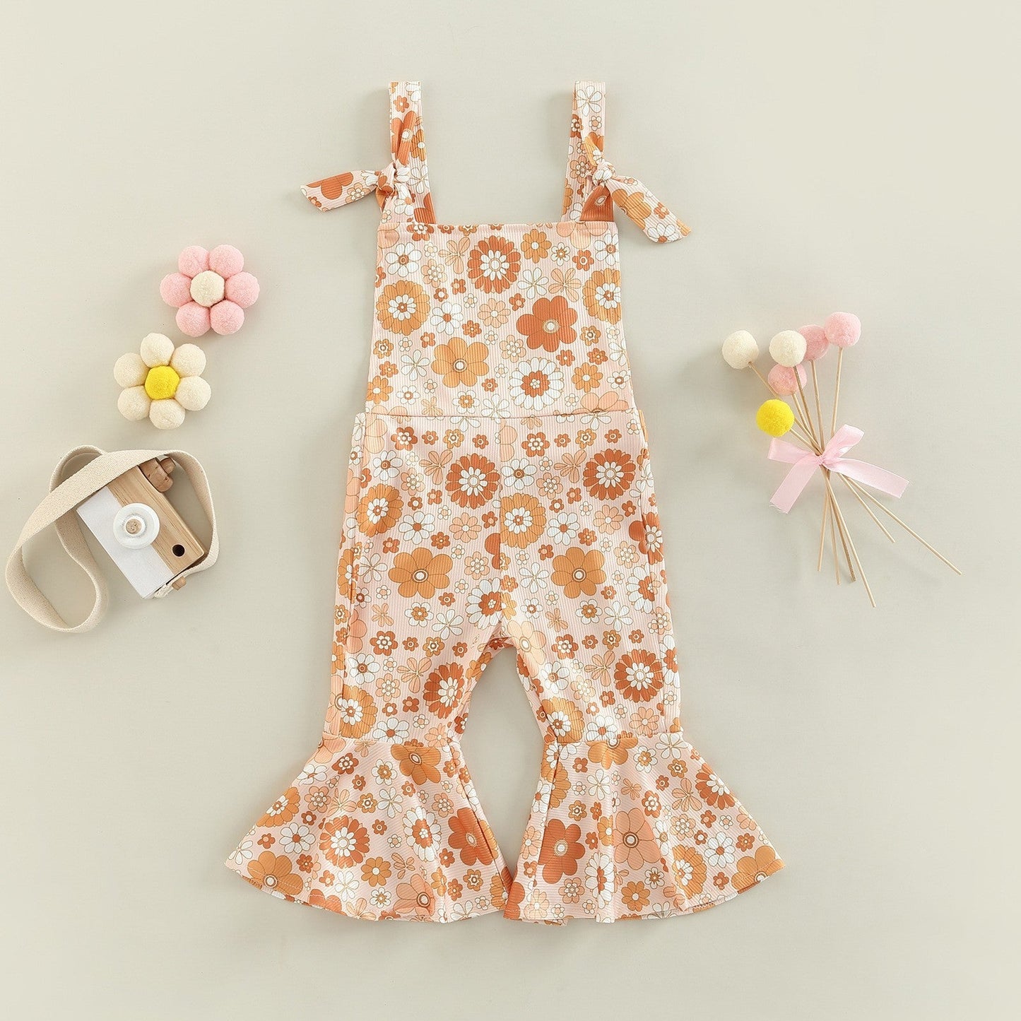 Girls' Floral Print Bell-bottom Pants Jumpsuit- Baby Joy- {{Product type}}
