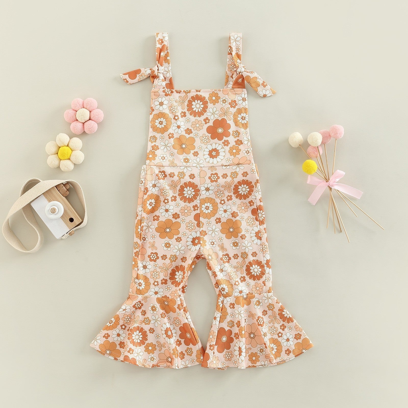 Girls' Floral Print Bell-bottom Pants Jumpsuit- Baby Joy- {{Product type}}