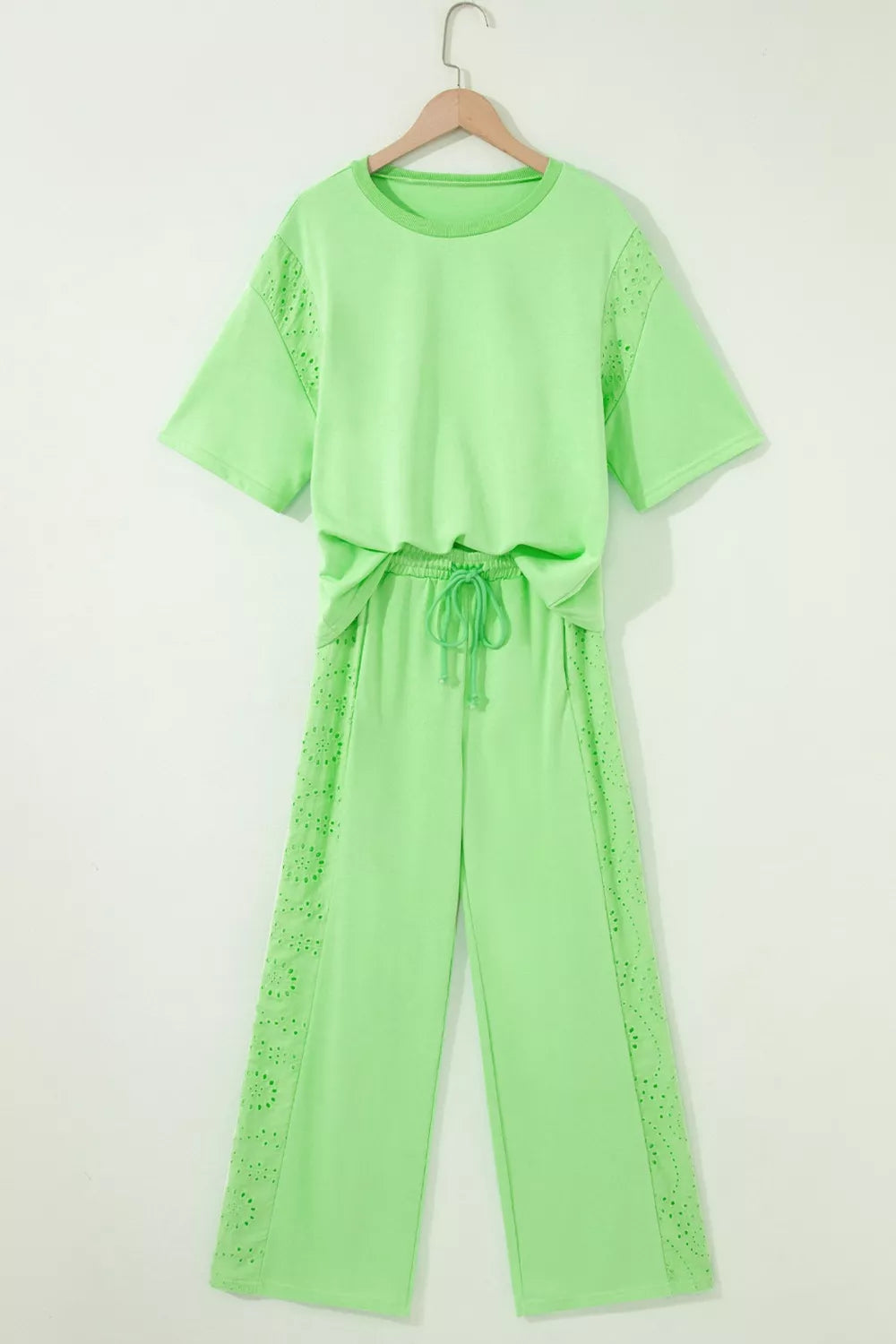 Lace Patchwork Half Sleeve Top Elastic Waist Pants Two Piece Set- Shopimist- {{Product type}}