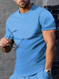 Men's Plus Size Solid Color Casual T-Shirt - Light Blue -