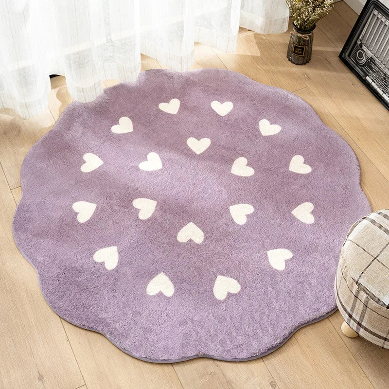 Flower Carpet Cute Plush Floor Mat Simple Round Bedside Decor Area Rugs