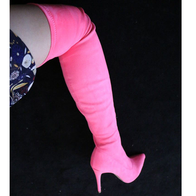 Sleek Suede Stiletto Over-the-Knee Boots - Pink 40 -