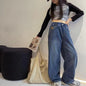 Vintage Ripped Jeans for Girls Navy Blue