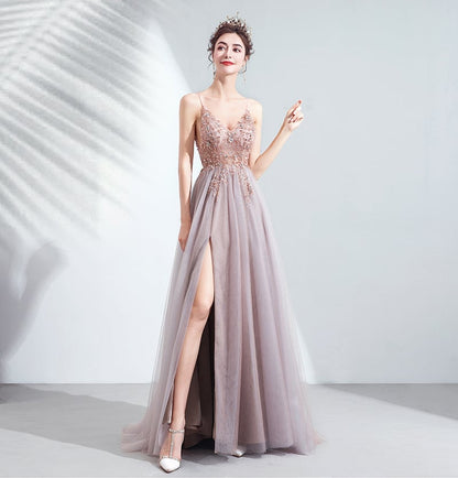 Cherry Blossom High Slit Evening Gown - Pink S -