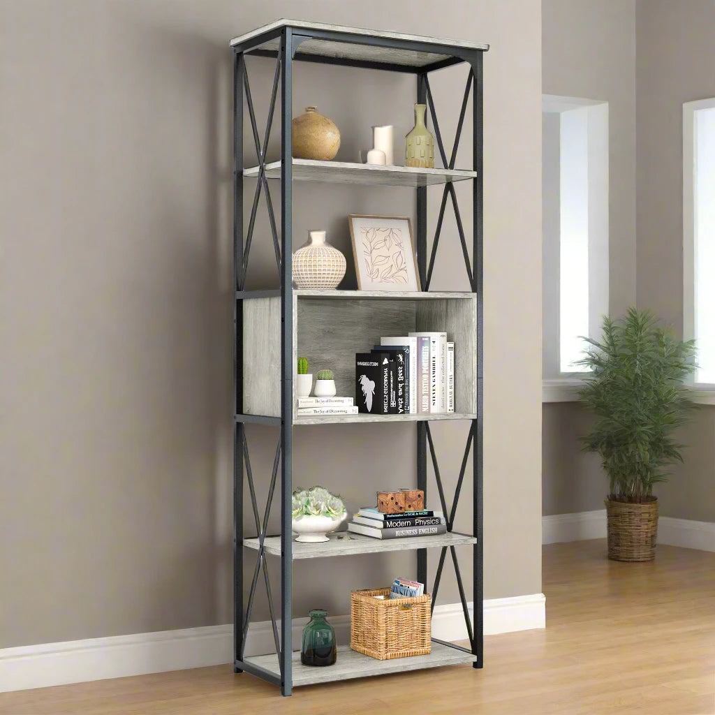 BESTIER Metal Frame Industrial Vintage 5-Tier Shelf