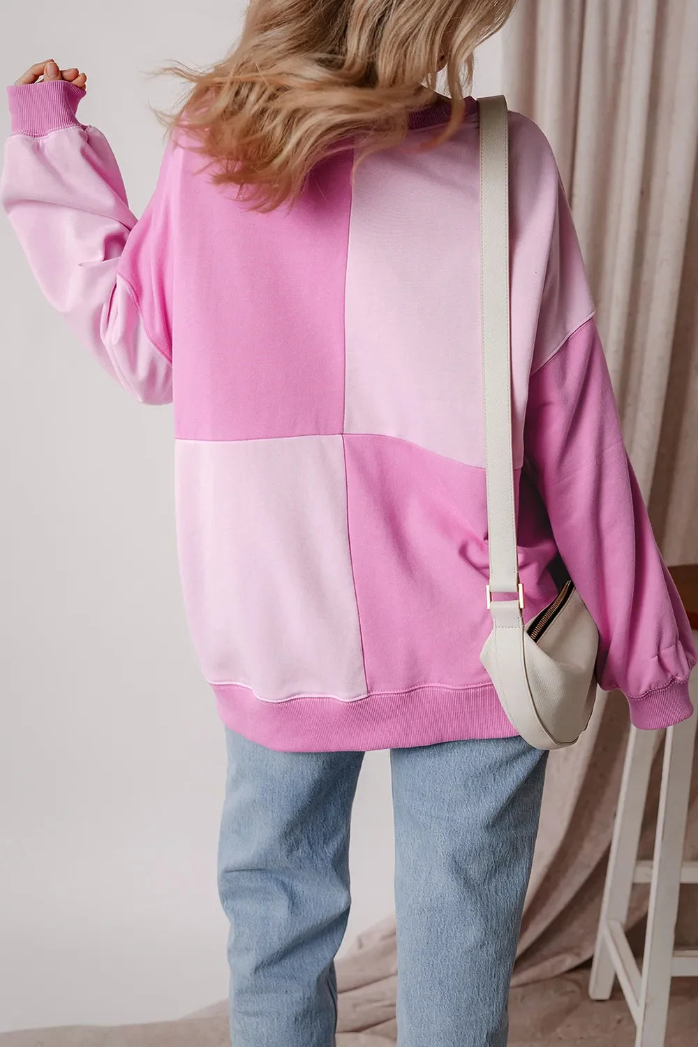 Color Block Half Button Long Sleeve Sweatshirt - -