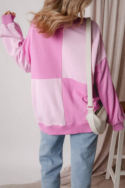 Color Block Half Button Long Sleeve Sweatshirt - -