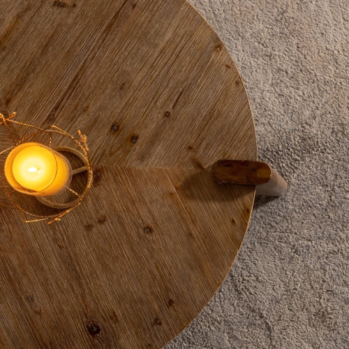 Rustic Wood Round Coffee Table, Easy Assembly - - Coffee Table