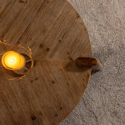 Rustic Wood Round Coffee Table, Easy Assembly - - Coffee Table