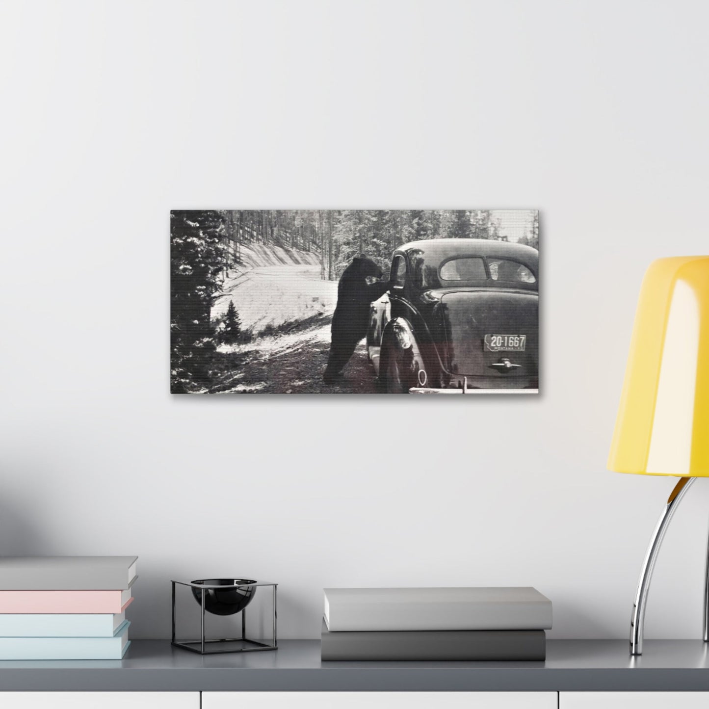 Yellowstone Bear Car Canvas Gallery Wraps 20″ x 10″ 1.25"