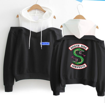 Off-Shoulder Hooded Sweatshirt - D S - sweatshirt
