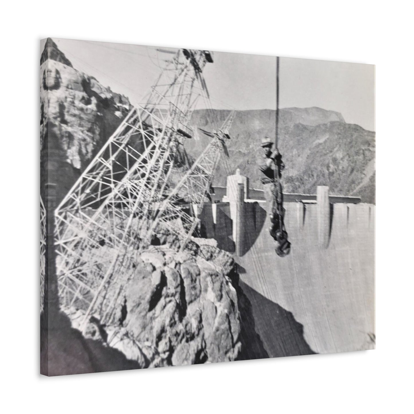 Suspended Boulder Dam Worker Stretched Canvas