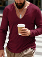 Men's Full Size Casual Ribbed Long Sleeve T-Shirt Plus Size - Wine Red -