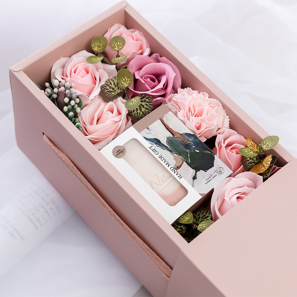 Rose Flower Soap Flower Gift Box Valentine's Day Gift Handmade Soap Hand Bouquet Flower Box - Pink - 0