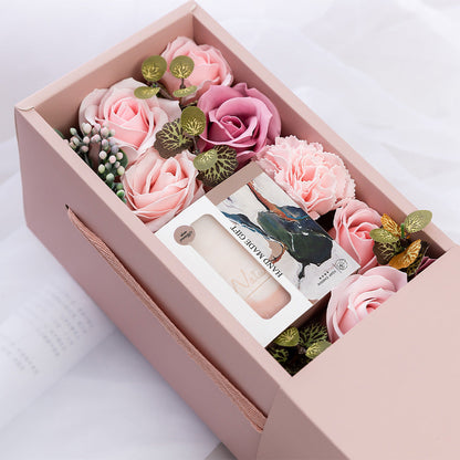 Rose Flower Soap Flower Gift Box Valentine's Day Gift Handmade Soap Hand Bouquet Flower Box - Pink - 0