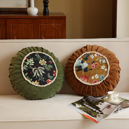 Vintage Style Chinese Floral Pattern Round Cushion - - Pillows