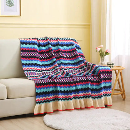Nordic Style Leaf Edge Knitted Throw Blanket - Kia Day Design