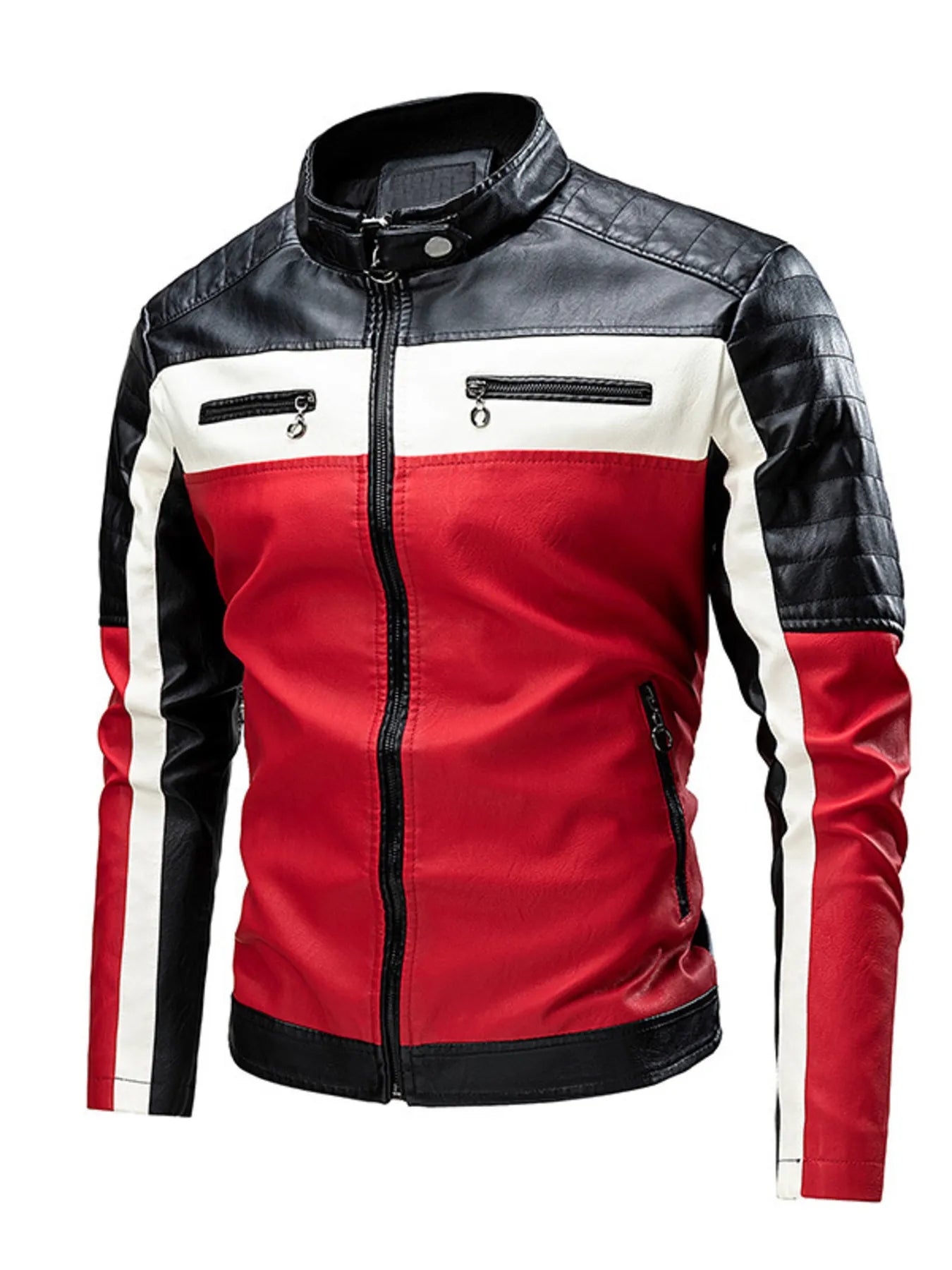 Men's Plus Size Contrast Zip Up Long Sleeve Jacket - Scarlet -