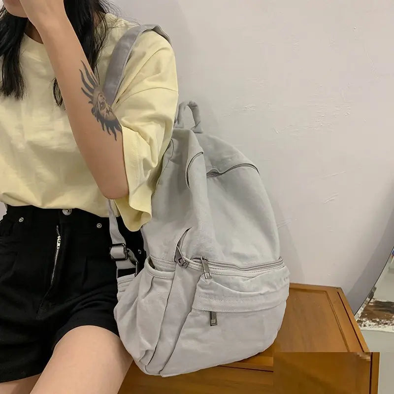 Retro Large Capacity Washed Canvas Backpack - Kia Day Design
