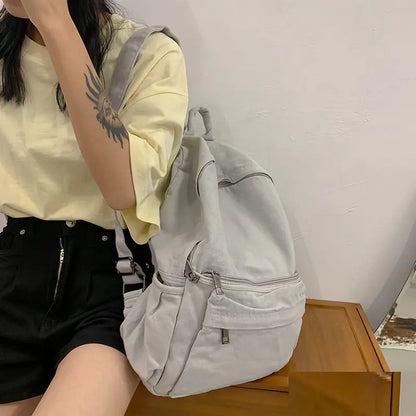 Retro Large Capacity Washed Canvas Backpack - Kia Day Design