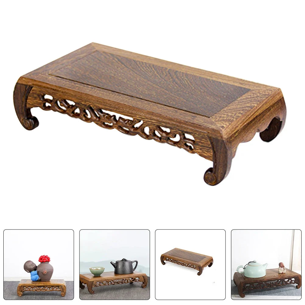 Rectangular Chinese Wood Base Display Stand for Carved Vase, Teapot, Bonsai - -