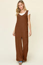 Double Take Full Size Texture Sleeveless Wide Leg Jumpsuit - Caramel -