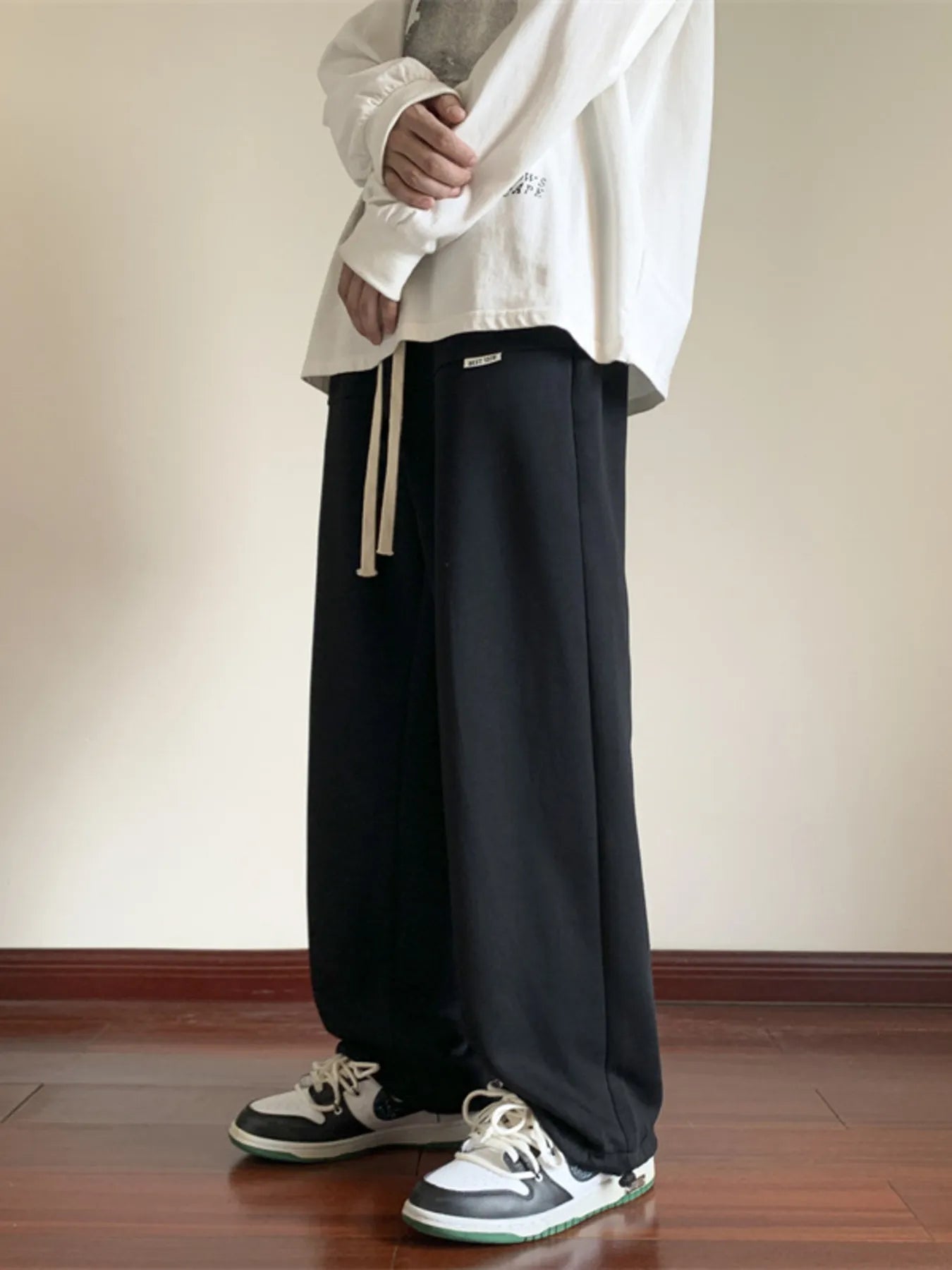 Men's Full Size Wide Leg Pants Plus Size - Black -