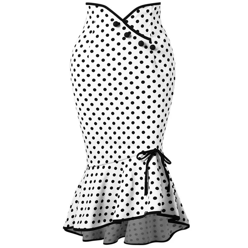 Fishtail Skirt Ruffle Edge Polka Dot Skirt