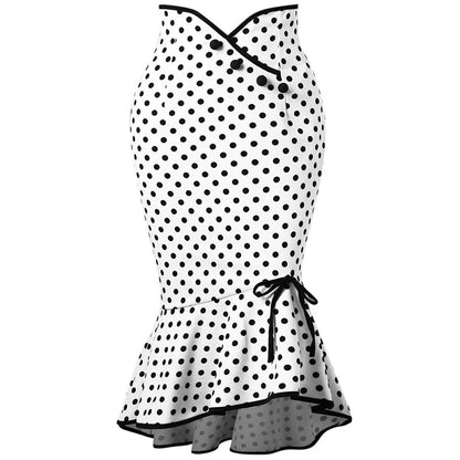 Fishtail Skirt Ruffle Edge Polka Dot Skirt