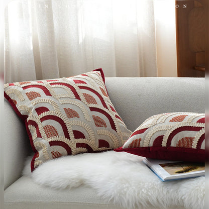 Mid-Century Wabi-Sabi Embroidered Red Jacquard Throw Pillow For The Home - - pillow