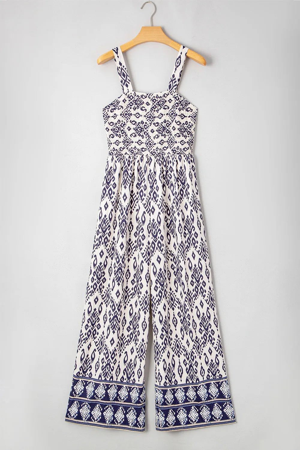 Bohemian Print Wide Leg Jumpsuit - -