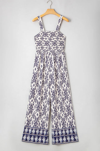 Bohemian Print Wide Leg Jumpsuit - -