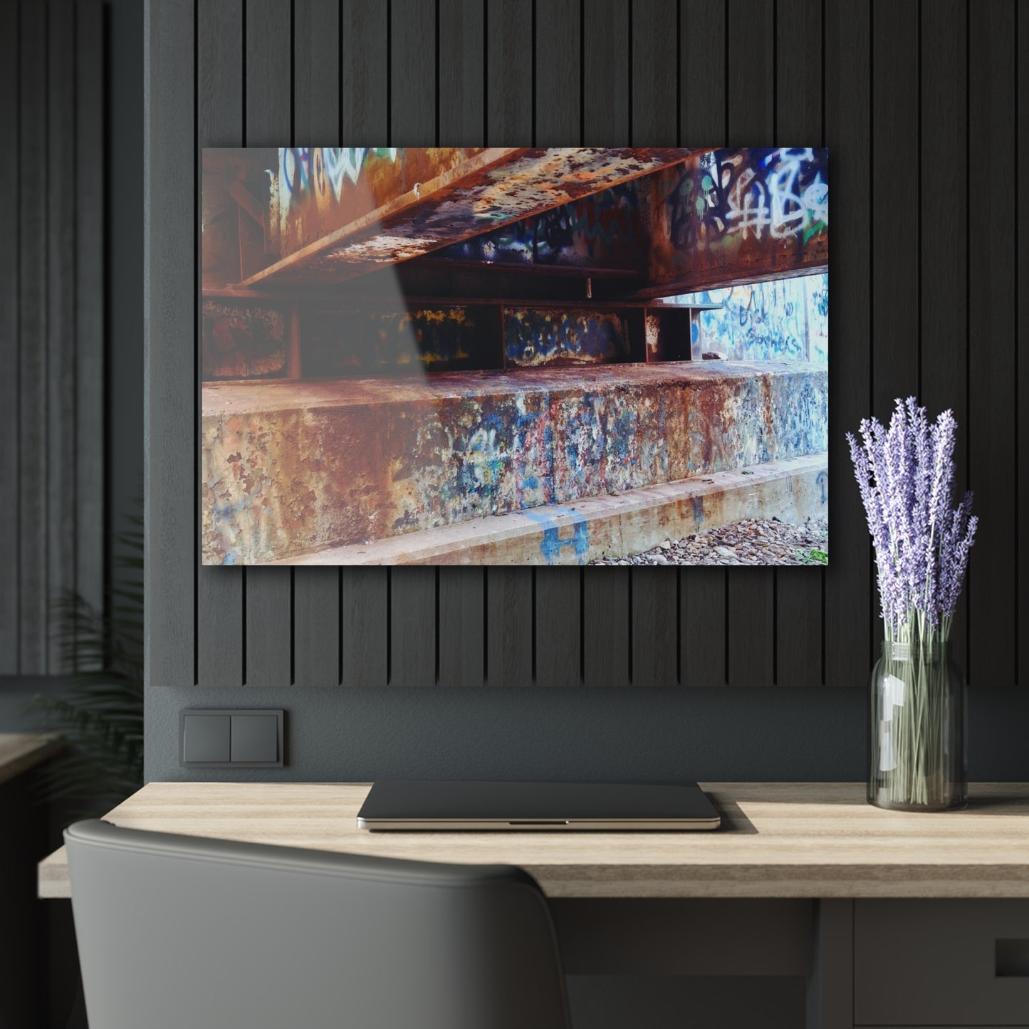 Acrylic Print — Urban Rust Graffiti Photograph French Cleat Hanging - 36" x 24" (Horizontal) 0.25'' - Home Decor
