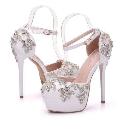 Elegant White Diamond Bridal Heels - -