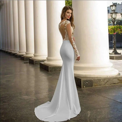 Elegant Mermaid Lace Bridal Gown - White Size8 -