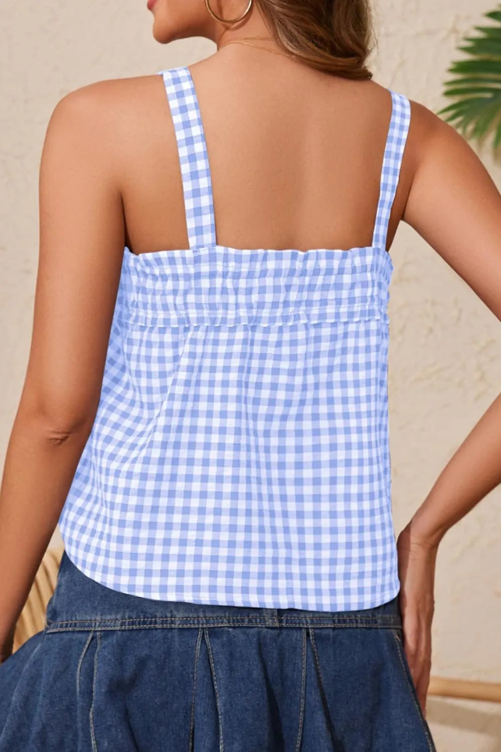 Tied Front Textured Square Neck Cami - - Top