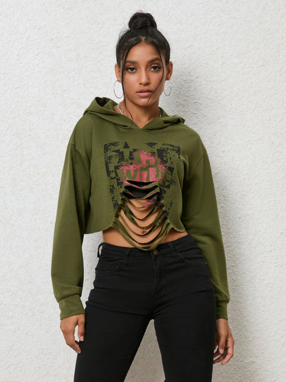 Cutout Long Sleeve Hoodie - -