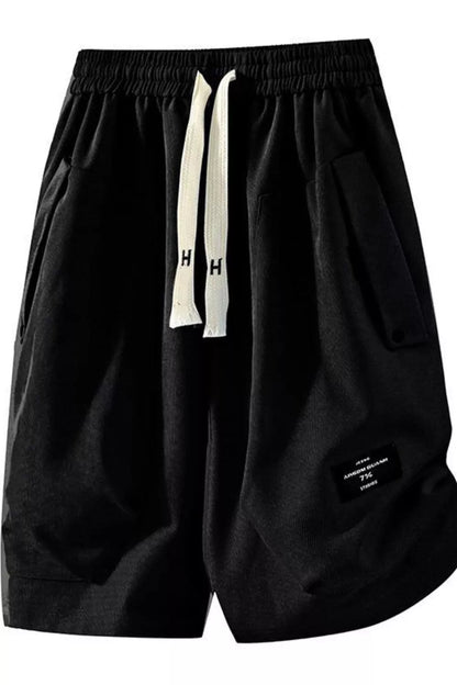 Men's Plus Size Drawstring Pocketed Shorts - Black -